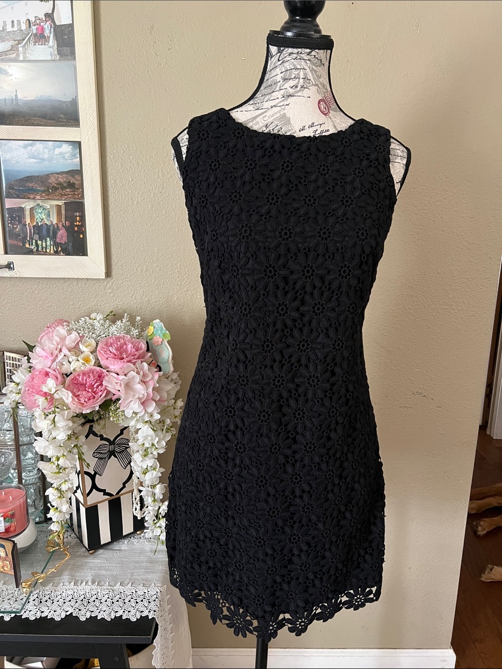 Lilly Pulitzer Black Floral Crochet Mini Dress for Summer